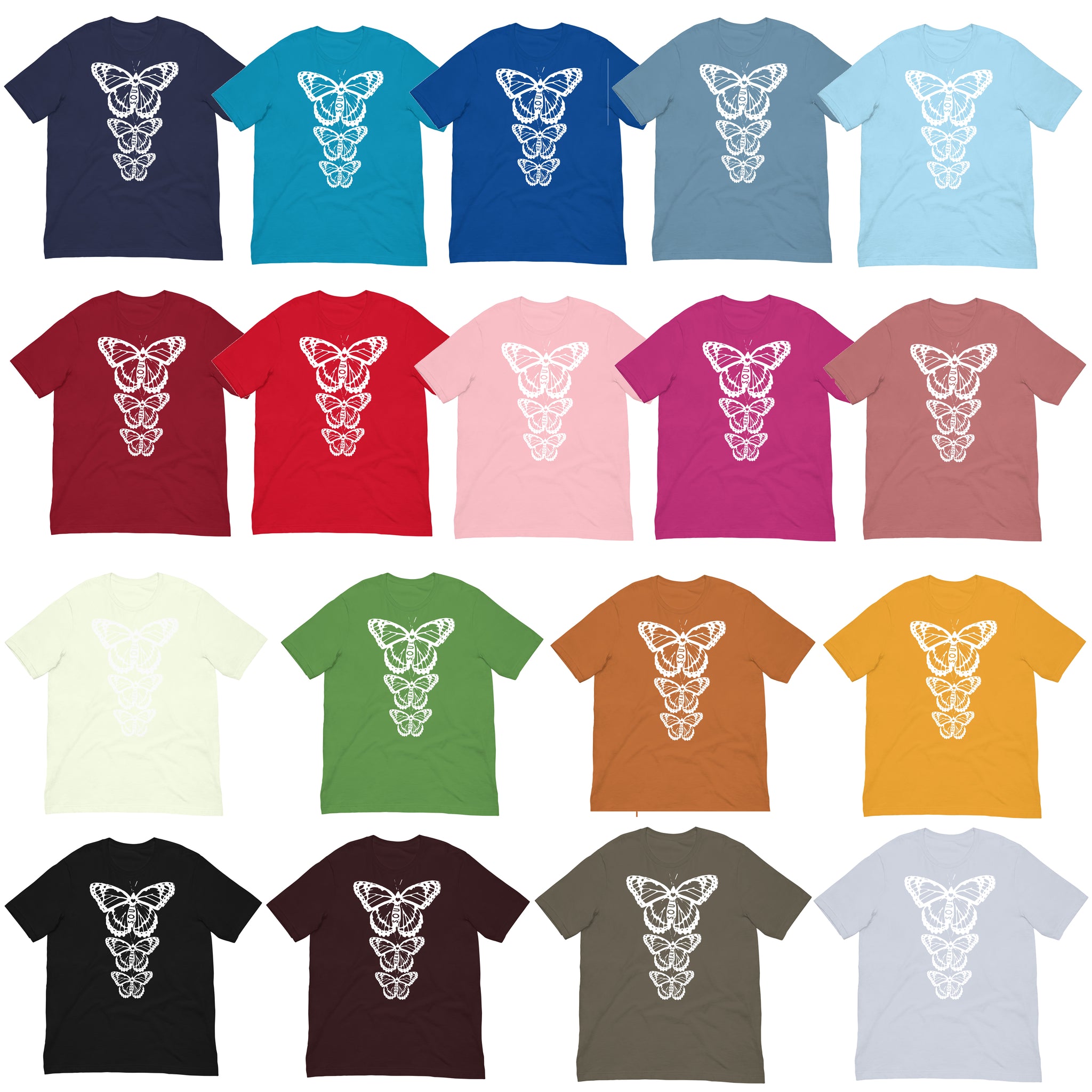Body Heart & Soul Butterfly Unisex Graphic Colored T-Shirts