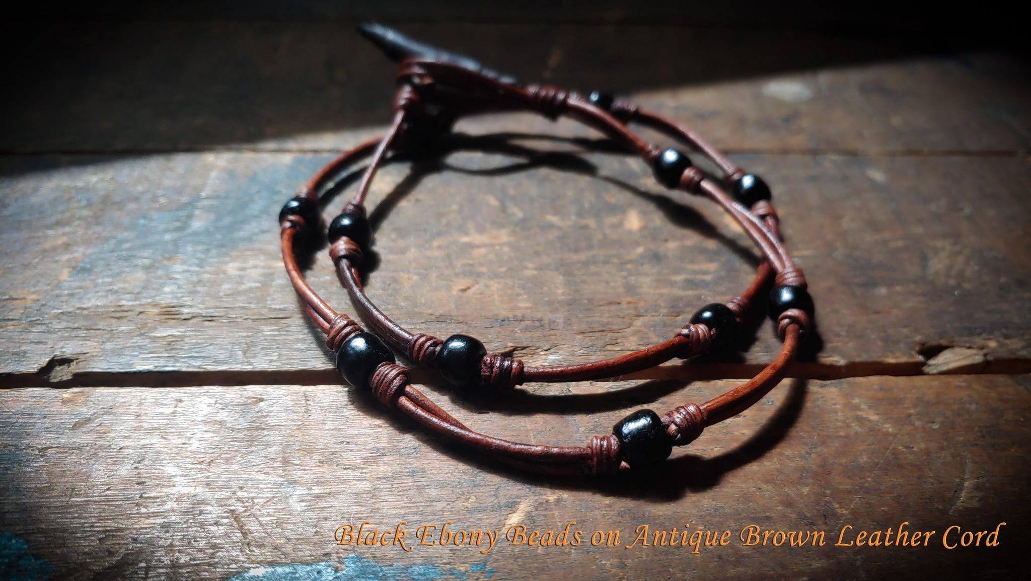 Chuma African Trade Beads Leather Necklace w/ Leather Toggle Button & Loop Clasp - CHNeck1111