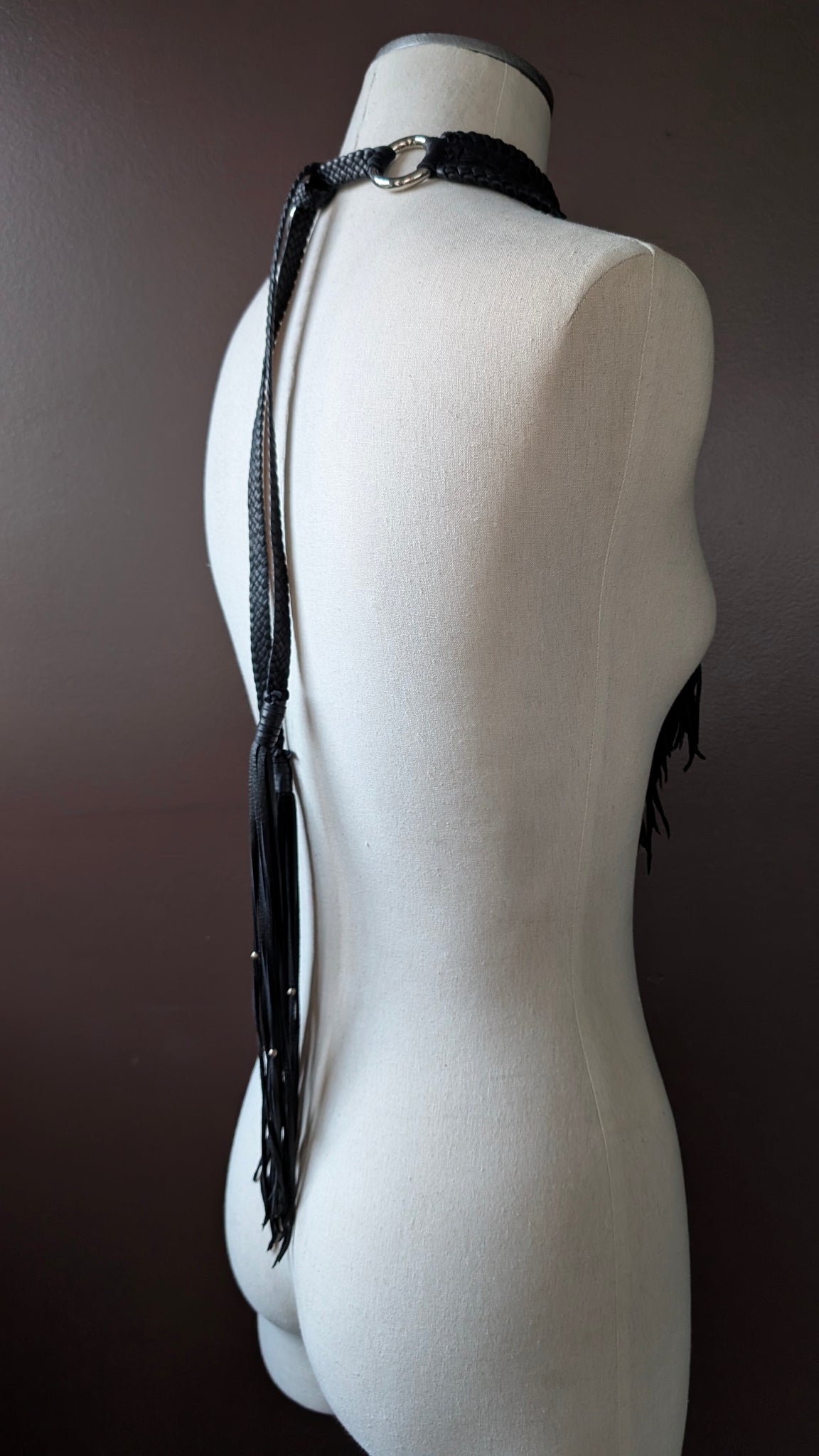Zanta African Inspired Leather Necklace, Basket Weave Collar Bib Style Neckpiece - SS1128