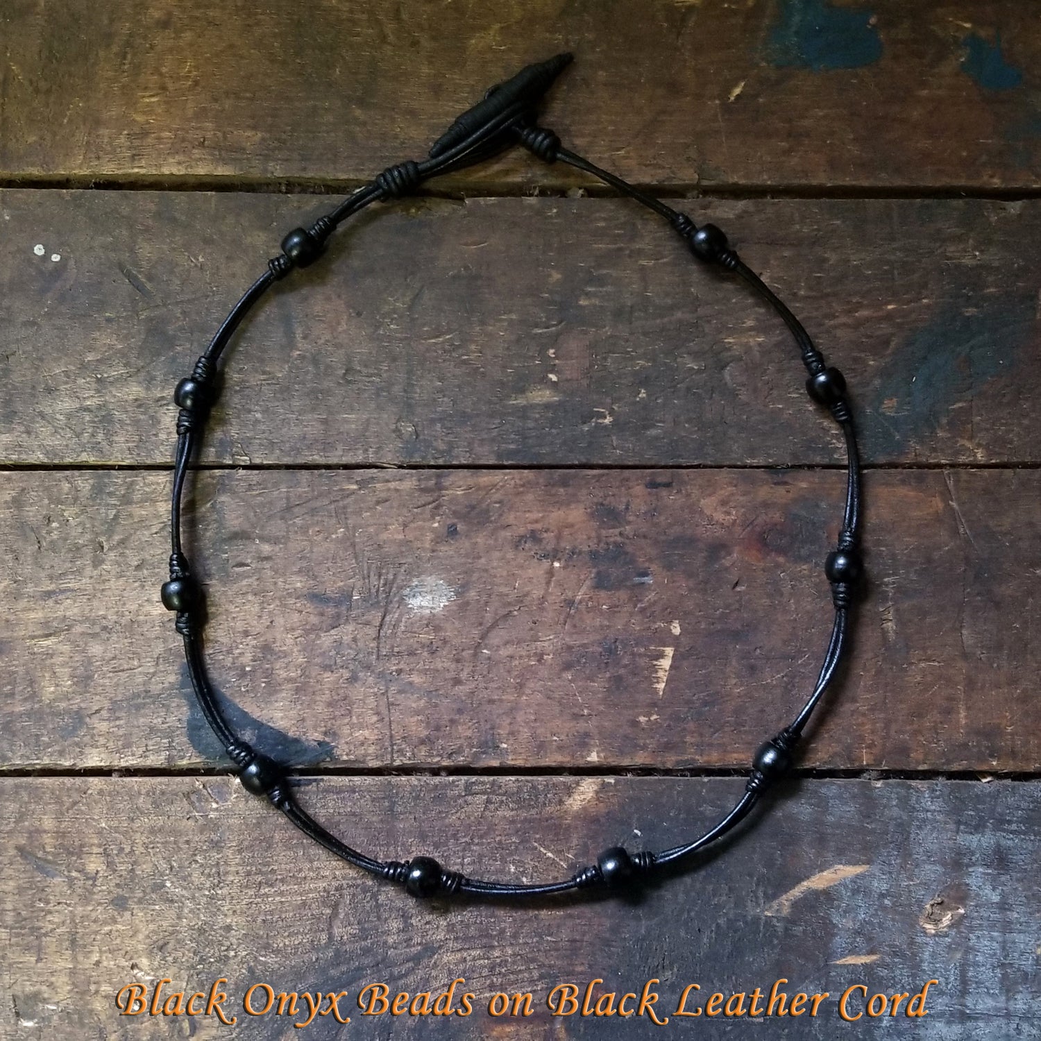 Chuma African Trade Beads Leather Necklace w/ Leather Toggle Button & Loop Clasp - CHNeck1111