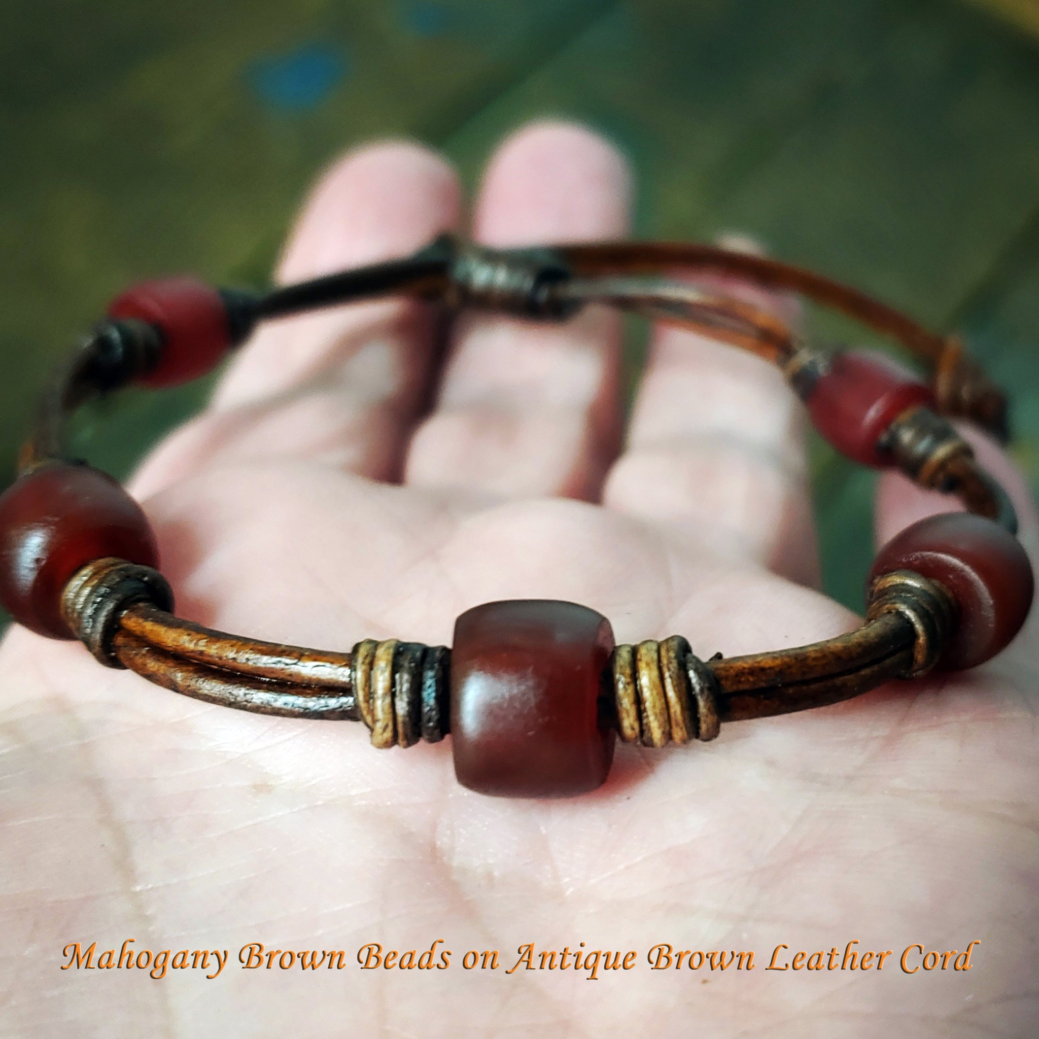 Chuma African Trade Beads Leather Necklace w/ Leather Toggle Button & Loop Clasp - CHNeck1111
