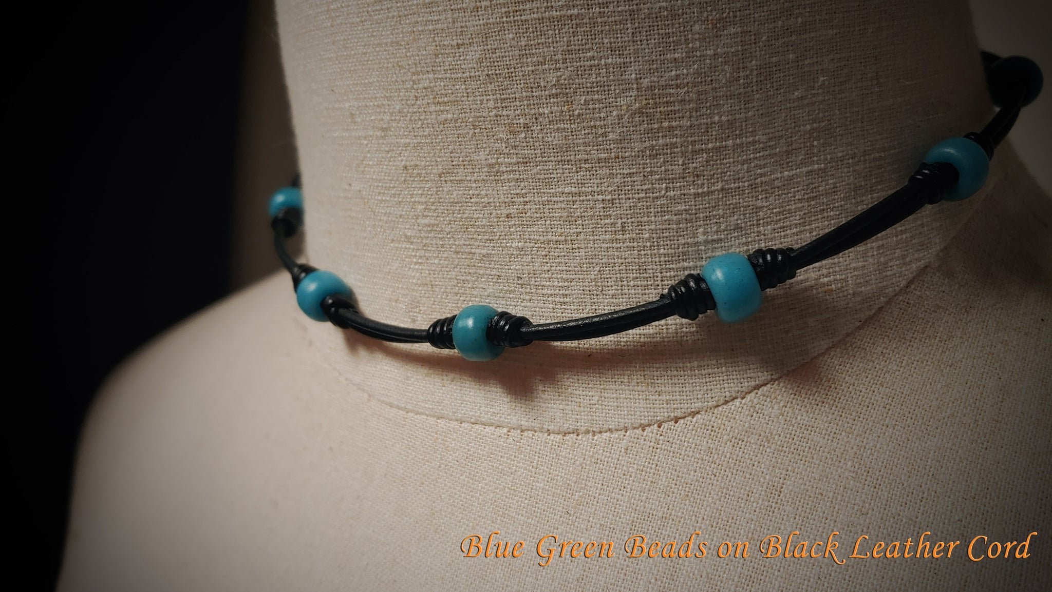 Chuma African Trade Beads Leather Necklace w/ Leather Toggle Button & Loop Clasp - CHNeck1111
