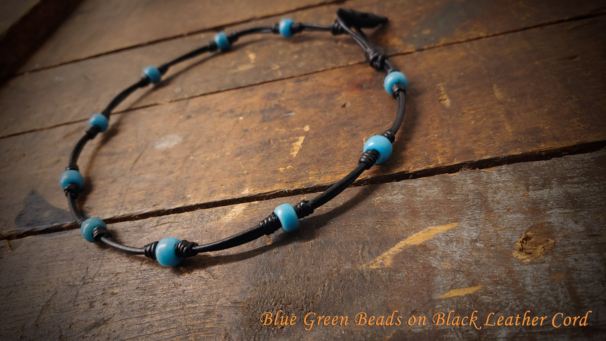 Chuma African Trade Beads Leather Necklace w/ Leather Toggle Button & Loop Clasp - CHNeck1111