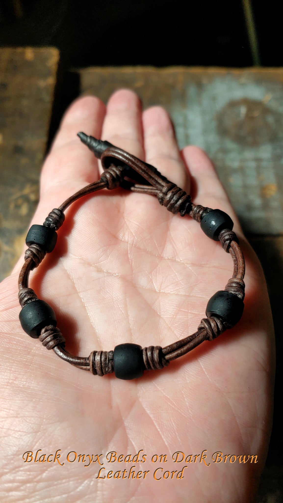 Chuma African Trade Beads Leather Necklace w/ Leather Toggle Button & Loop Clasp - CHNeck1111