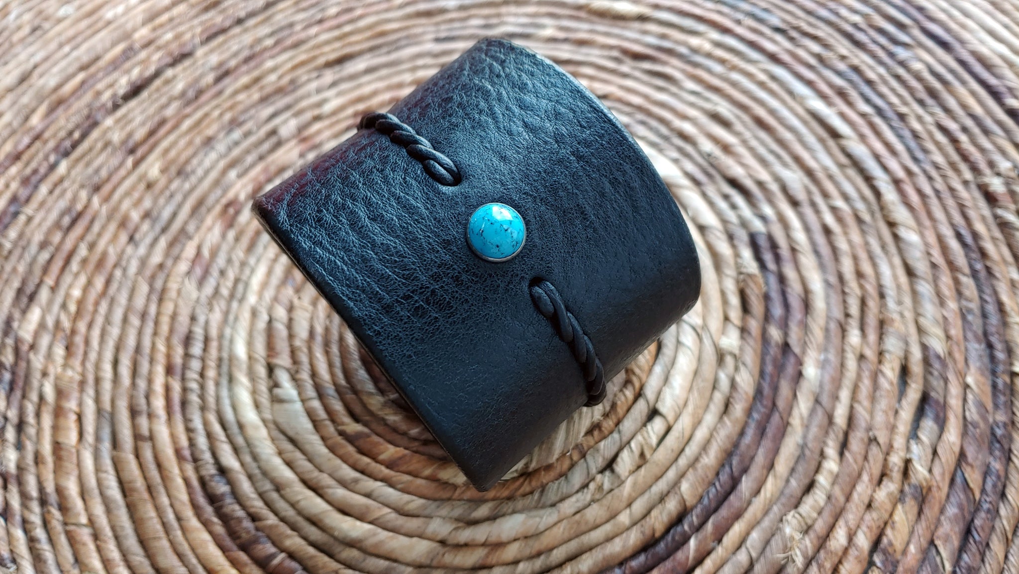 EXTRA WIDE Reyes Turquoise Leather Bracelet | Men's Women's Braided Leather Bracelet - SS1118-W