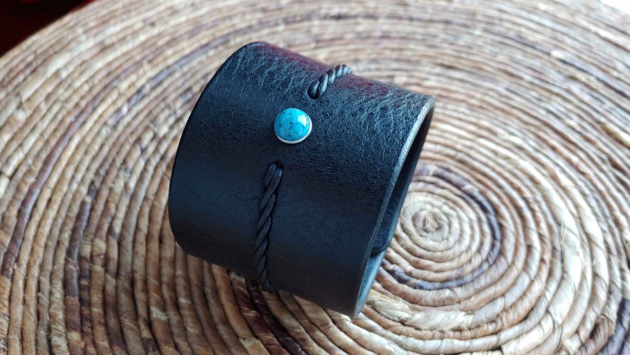 EXTRA WIDE Reyes Turquoise Leather Bracelet | Men's Women's Braided Leather Bracelet  - SS1118-W