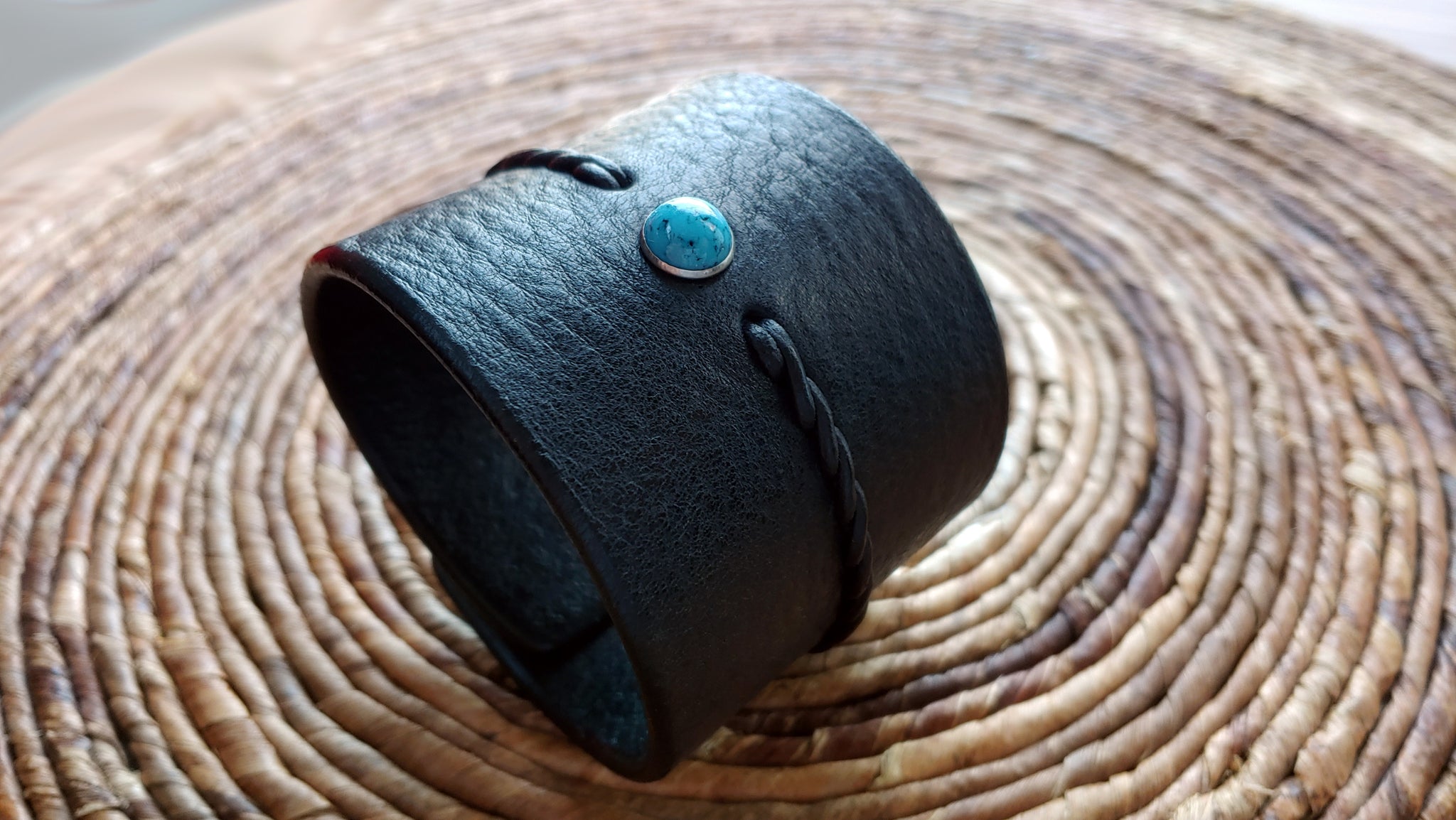 EXTRA WIDE Reyes Turquoise Leather Bracelet | Men's Women's Braided Leather Bracelet - SS1118-W