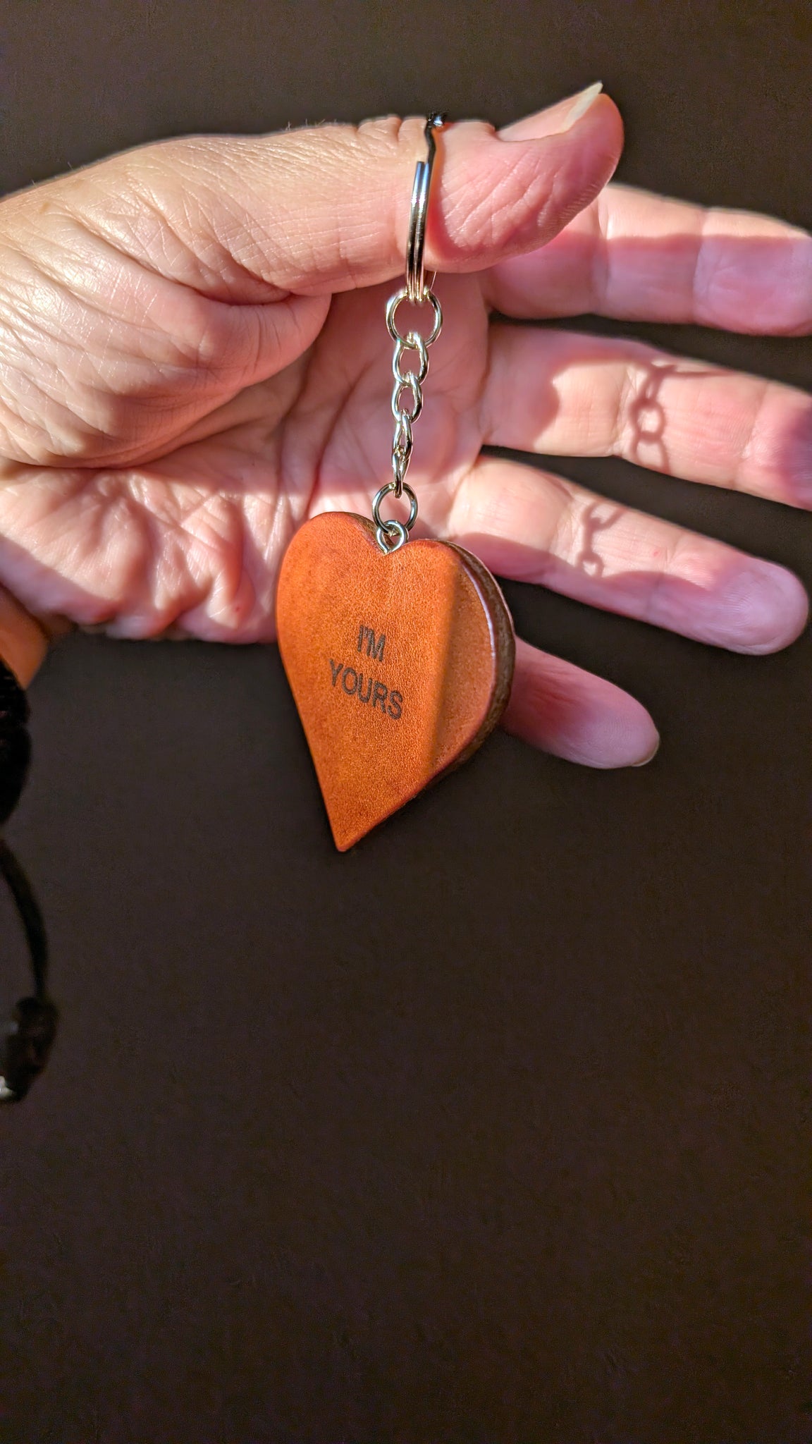 Leather Heart Key Chain Charm, Love or Comfort Engraved Quotes Key Ring