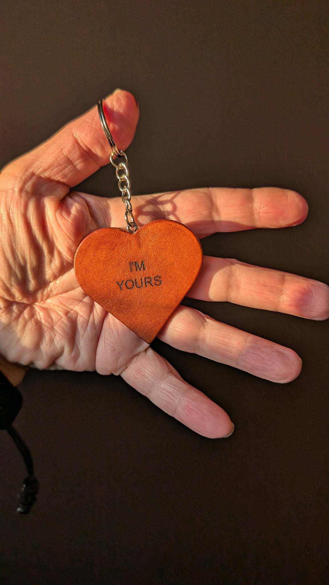 Leather Heart Key Chain Charm, Love or Comfort Engraved Quotes Key Ring