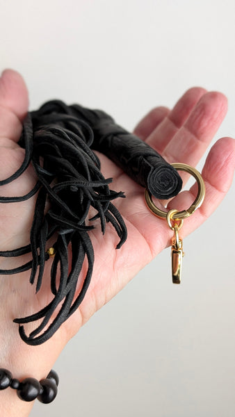 Leather Flogger Key Chain with Snap Hook, Beaded Fringe Tassel