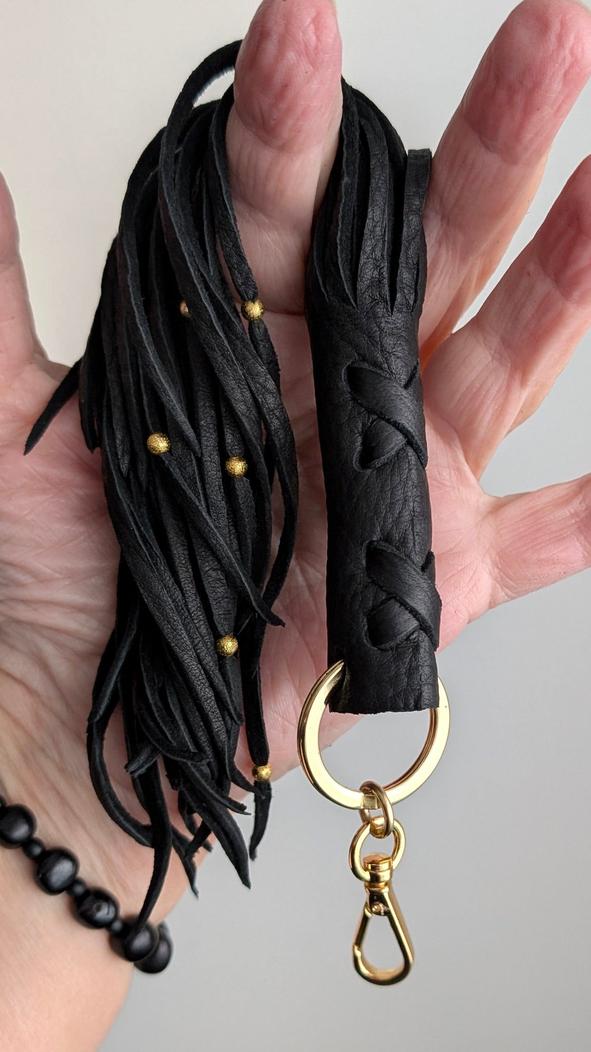 Nala Leather Flogger Tassel Key Chain with Snap Hook - Optional Beaded Fringe - SS1113