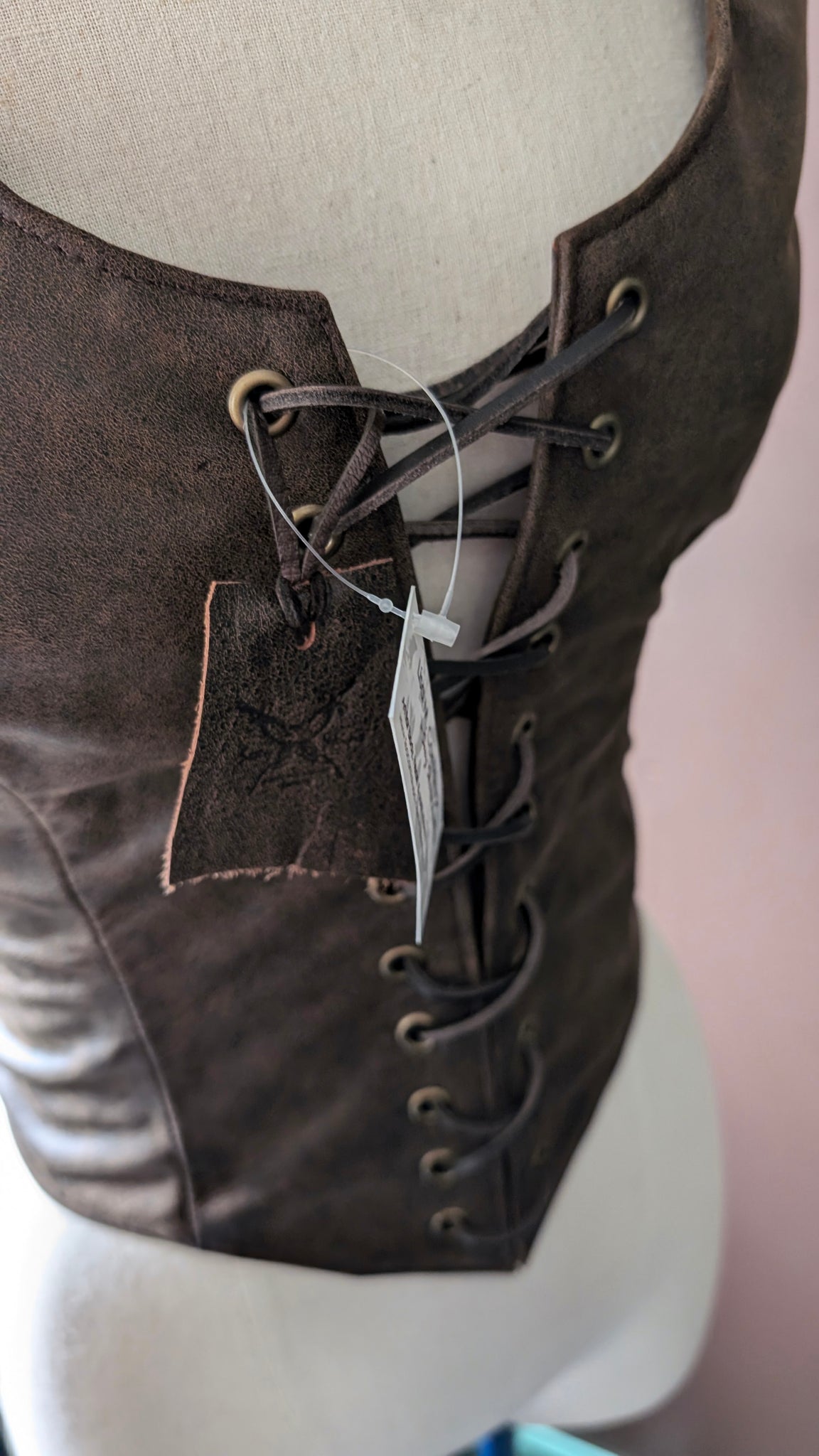 SALE | Rebel Leather Halter Top | Vest Style, Lace Up, Backless, PLONGE (Cow) Leather Top - Distressed Chocolate Brown, Size Large