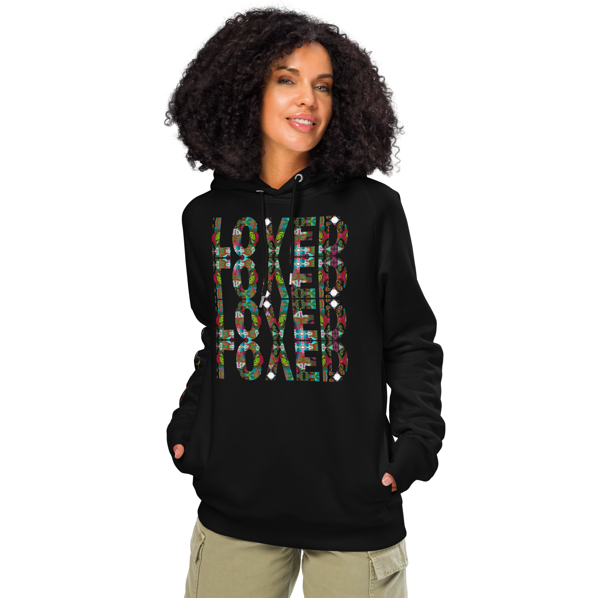 LOVED ~ I am loved Hoodie, Butterfly Word Art Sweatshirt, Black or White