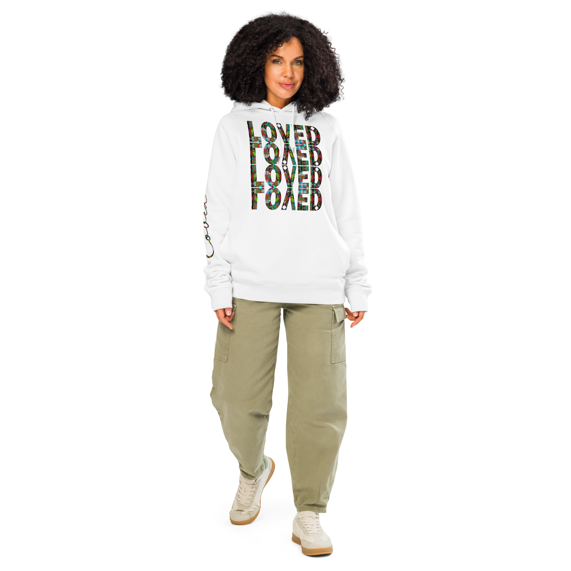 LOVED ~ I am loved Hoodie, Butterfly Word Art Sweatshirt, Black or White