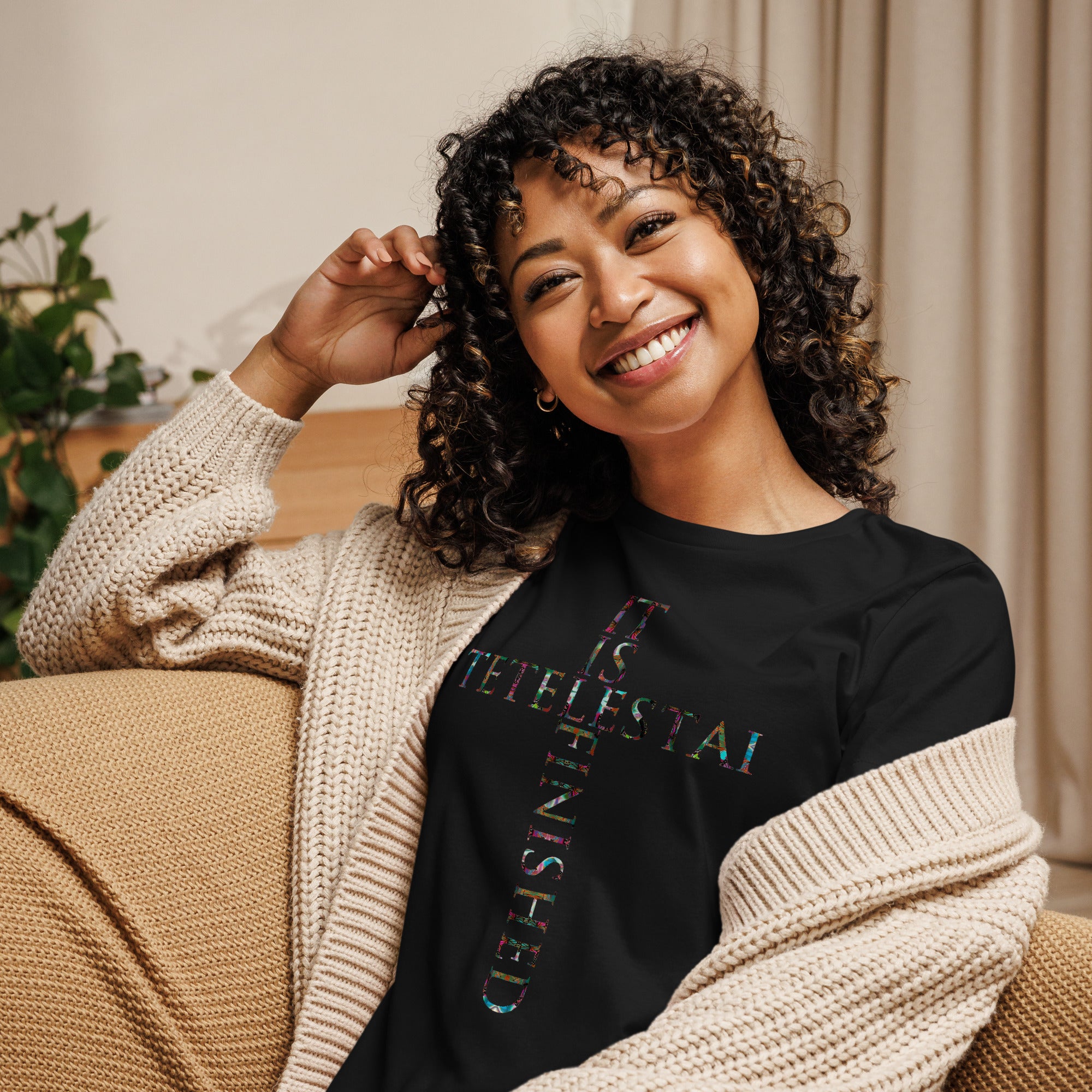 Tetelestai - It is Finished ~ Butterfly Word Art Women's Graphic T-shirt, Short Sleeve Religious Spiritual Top