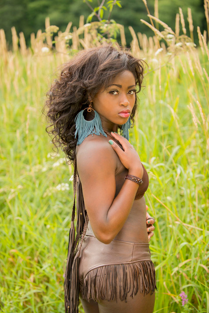 Leather Fringe Earrings | Artisan Hoop Earrings with Goat Suede Fringe