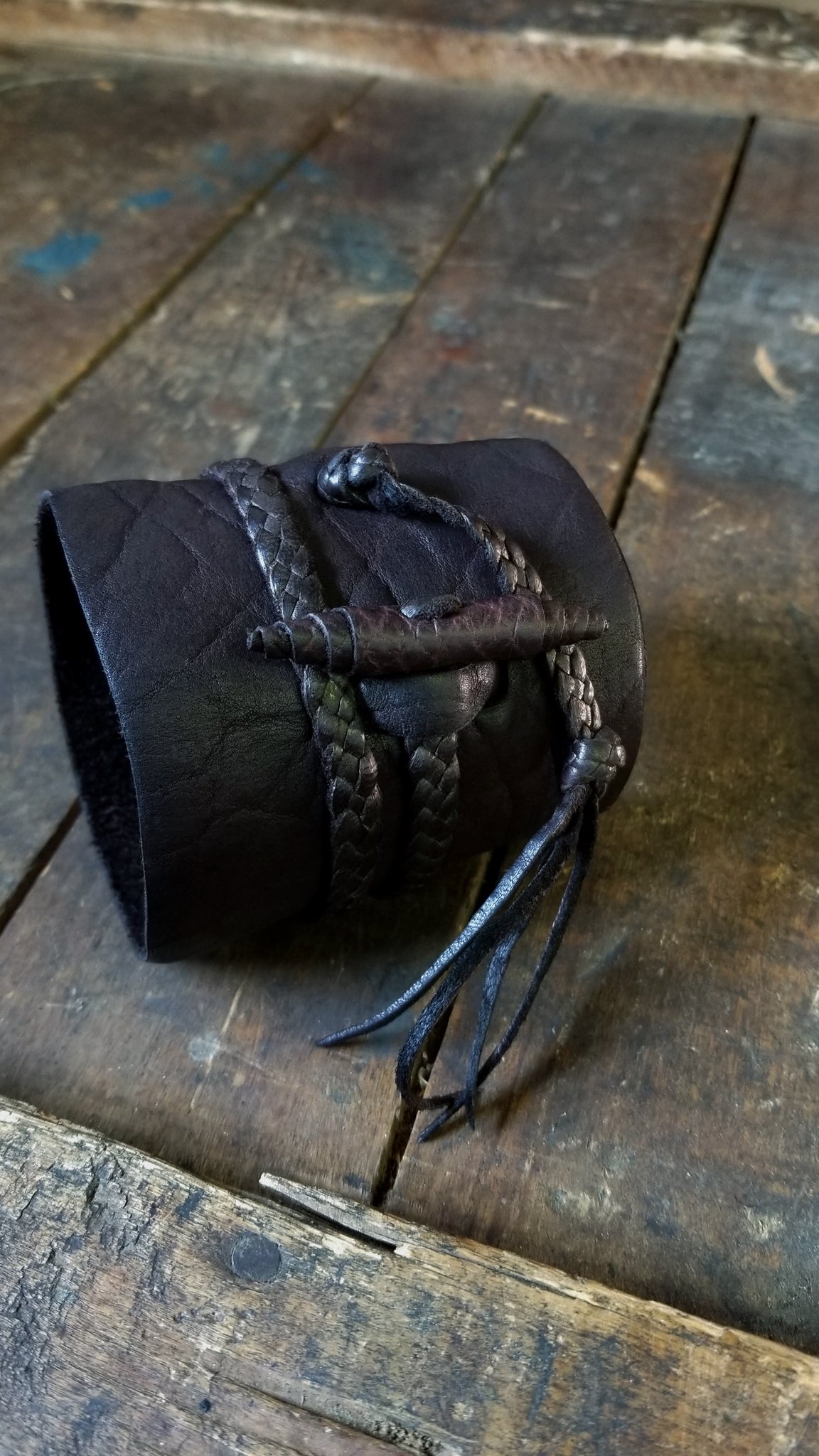 busajja leather wrap cuff, bison leather, chocolate brown, men's bohemian style cuff
