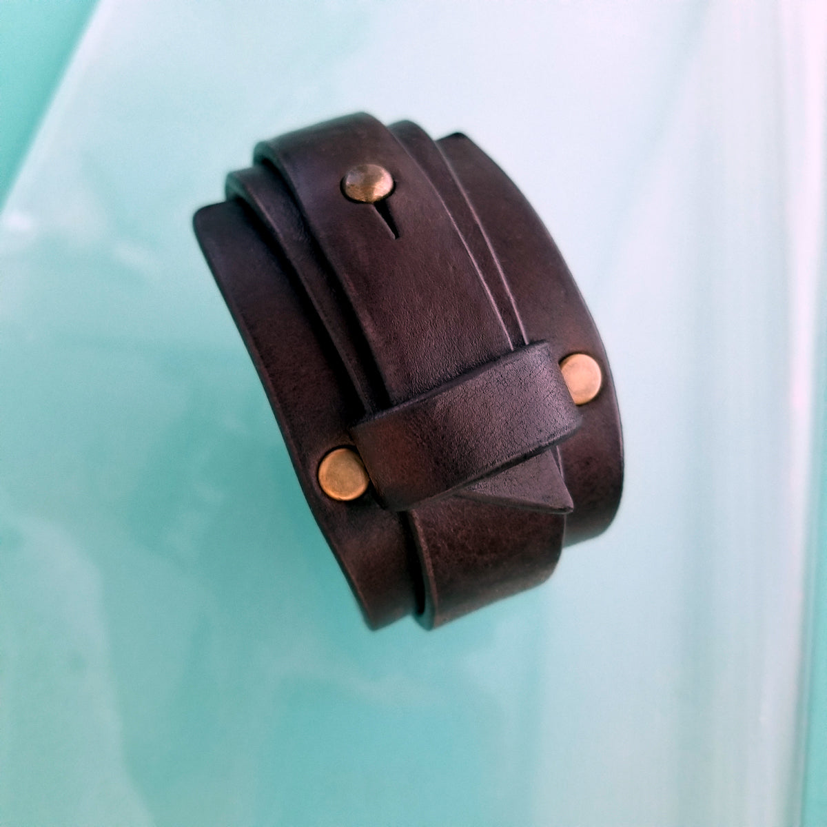 chocolate brown leather cuff, double wrap cuff, men's women's