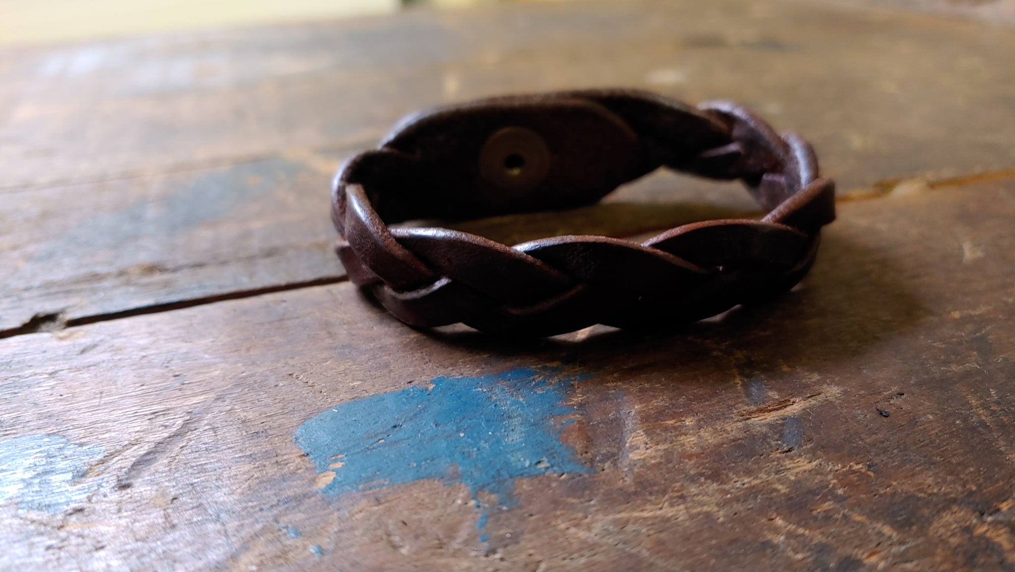 Bo Hand Braided Leather Mystery Bracelet - 6.5 WRIST SIZE - Trick Braid Bracelet, Cognac w/ Brass Snap