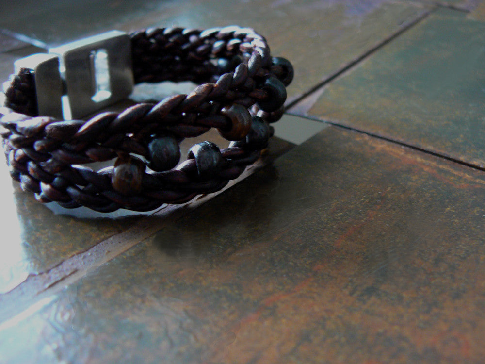 Zuri African Mala Bead Braided Leather Bracelet - SS1132