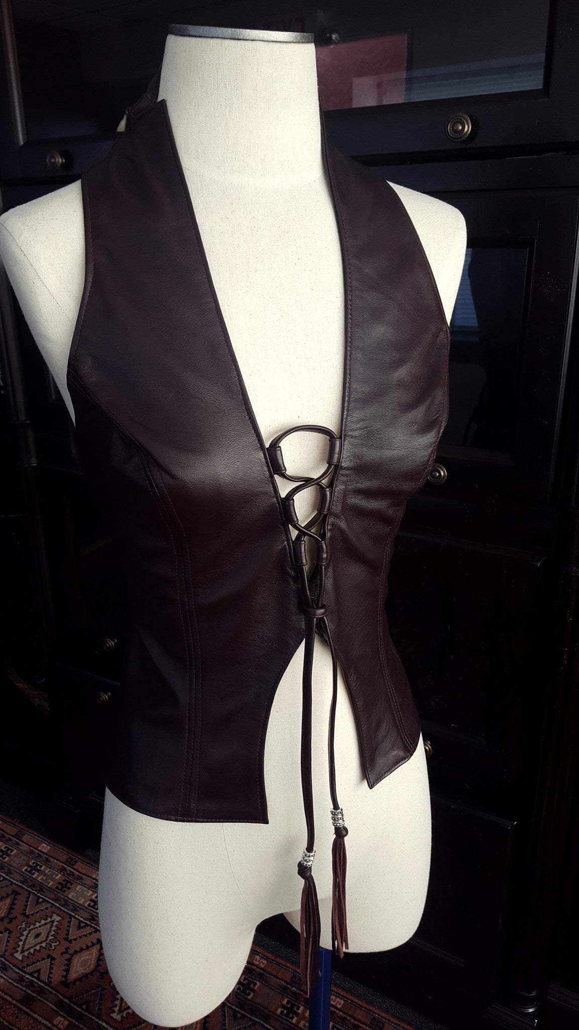 The Heaven Lambskin Leather Halter Top in beautiful and luxurious Eggplant lambskin.