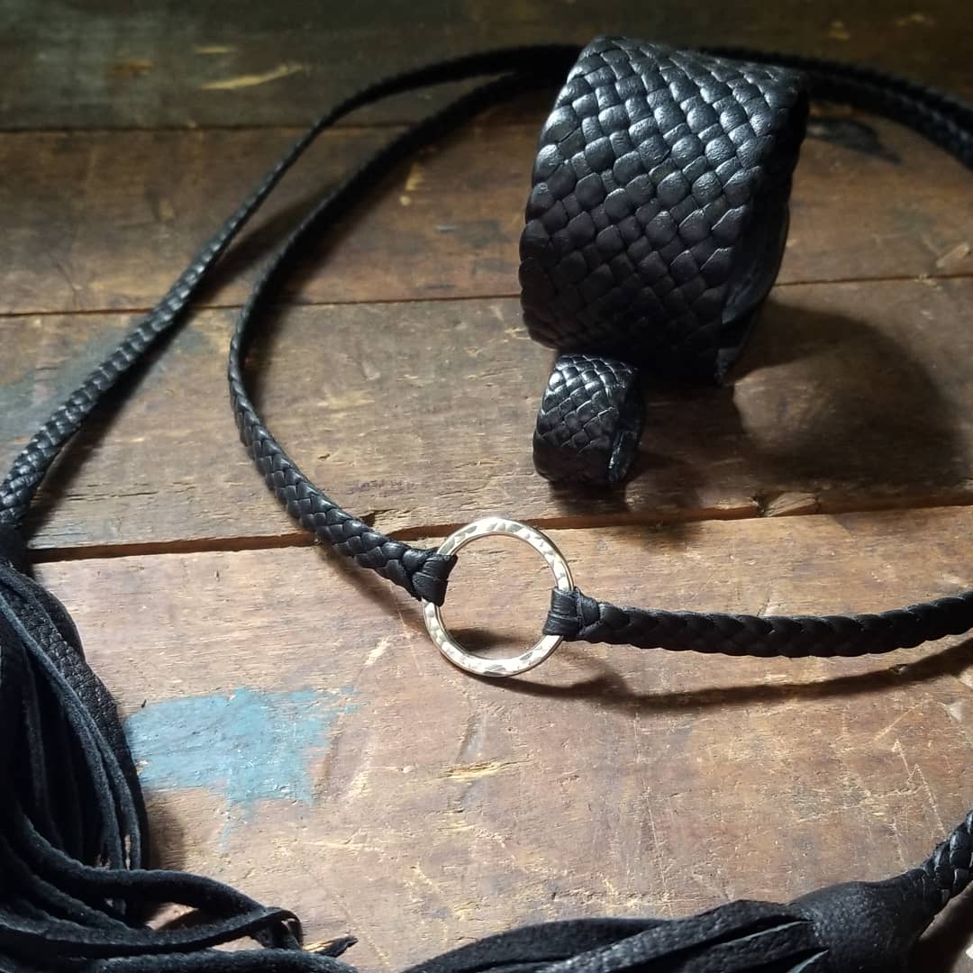 Shani Leather Cuff Bracelet, Wide Braided Leather Wrist Band Snap Bracelet - SS1121