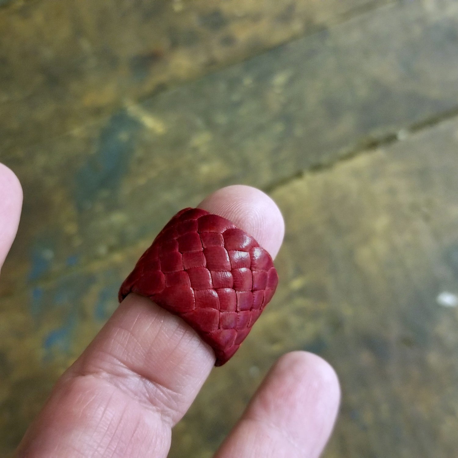 Lipstick Red Kama Braided Leather Ring 3/4" wide