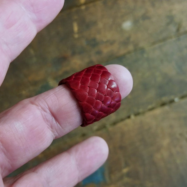 Lipstick Red Kama Braided Leather Ring 3/4" wide