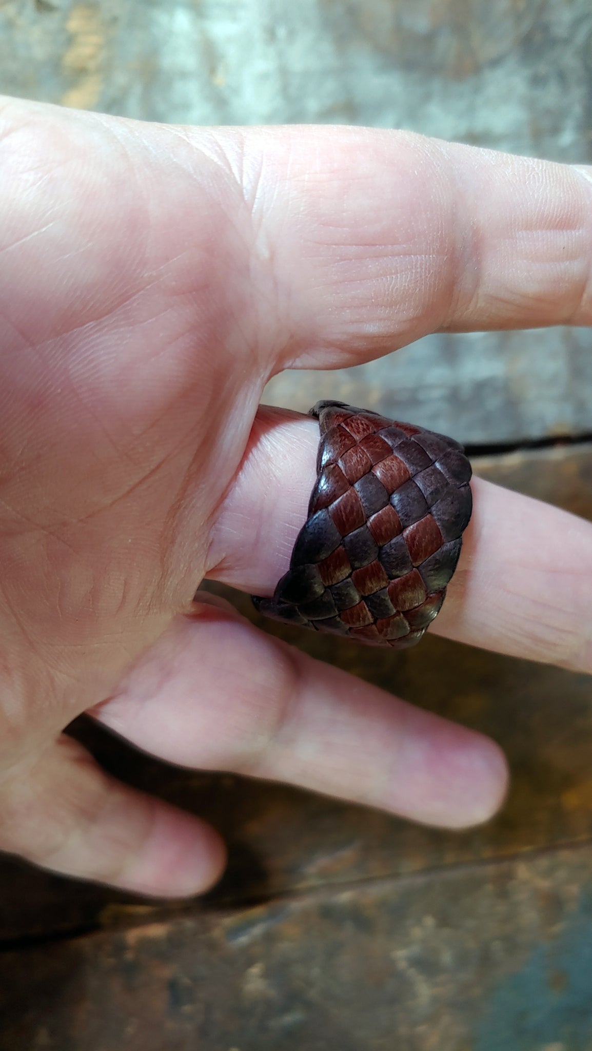 Lipstick Red Kama Braided Leather Ring, Anniversary & Wedding Band - RED1096