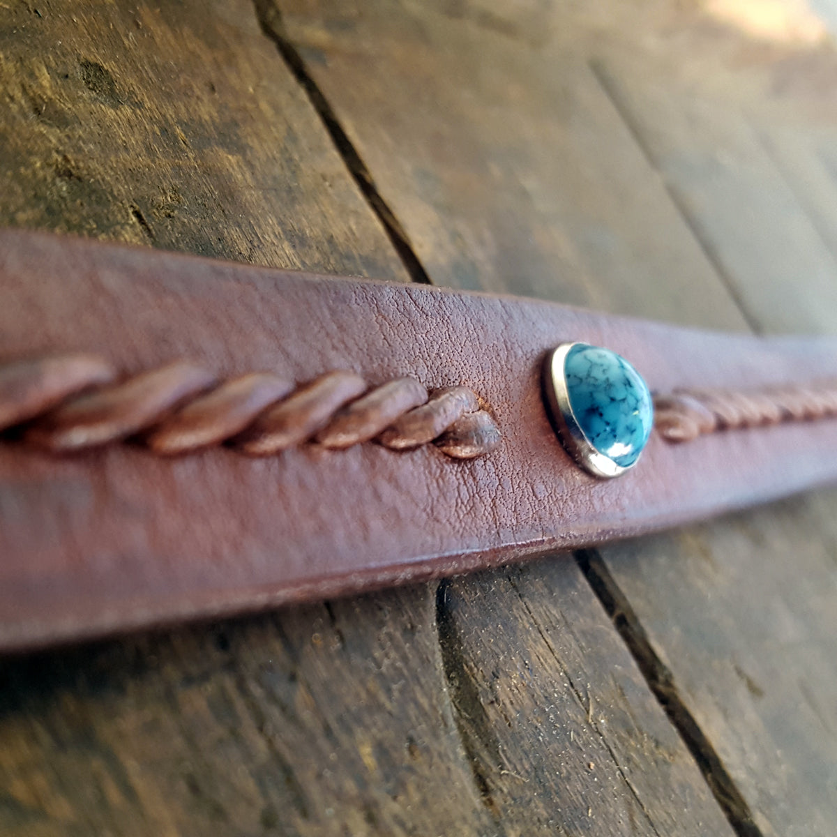 Men's Reyes Twist Braided Turquoise Leather Bracelet in tobacco