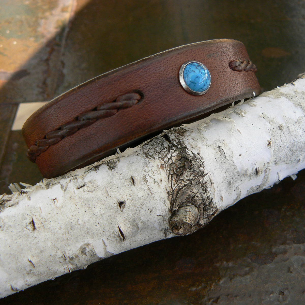 Reyes Turquoise Leather Bracelet, Men's Women;s Twist Braided Leather Bracelet in tobacco