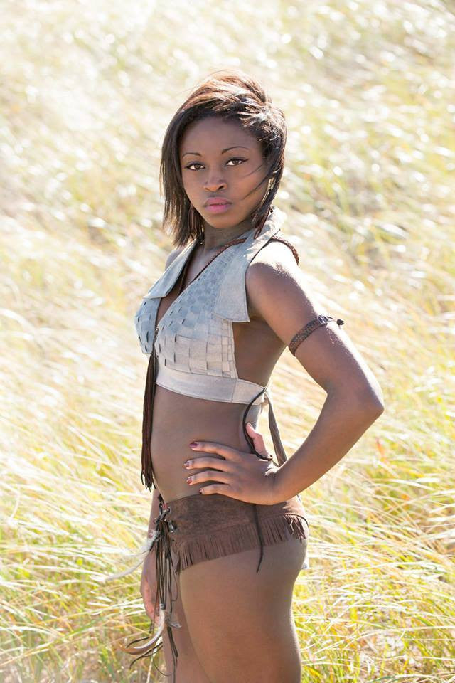 Alie Basketweave Suede Backless Halter Top on model