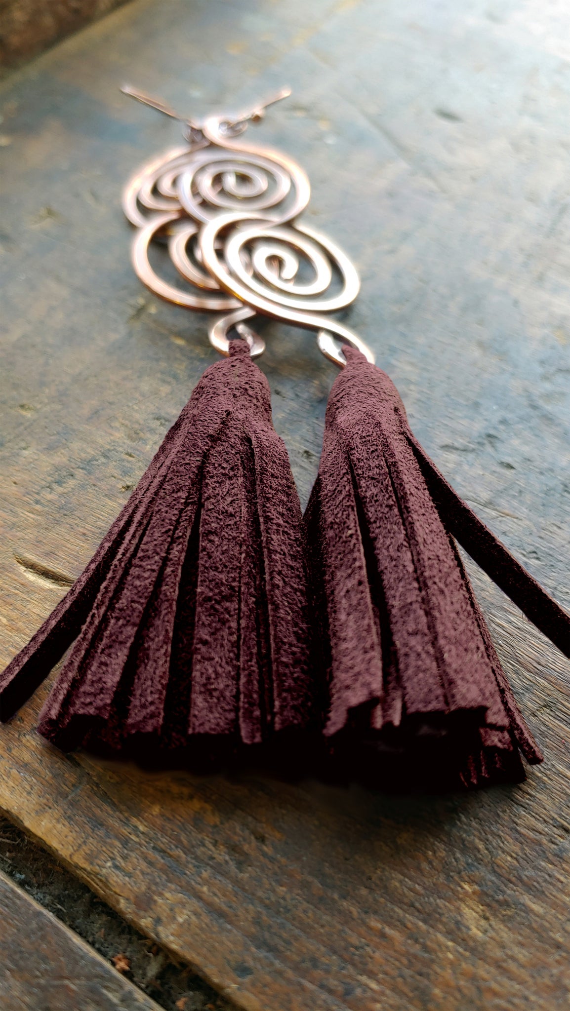 Arial Lux Suede Leather Fringe Double Spiral Earrings - SS11017