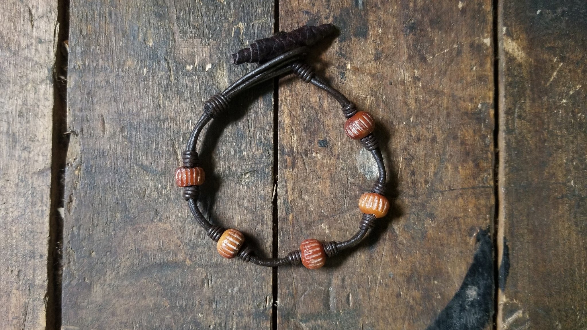 Chuma Leather Bracelet with Leather Toggle Button & Loop Clasp, camel bone
