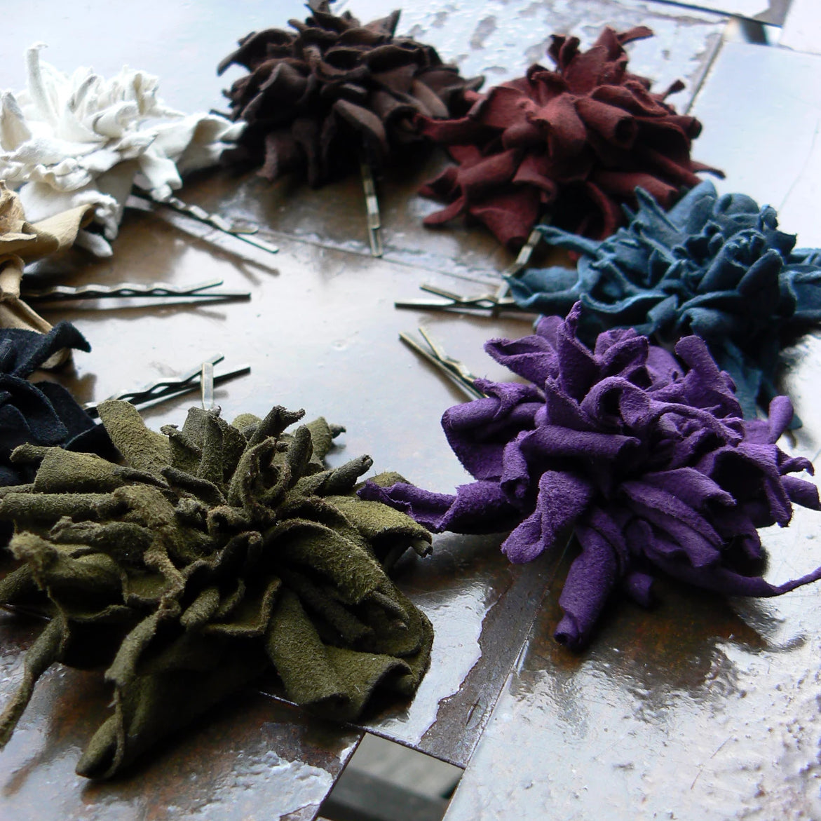 Abeba Leather Flower Bobby Pins Hair Pins all colors