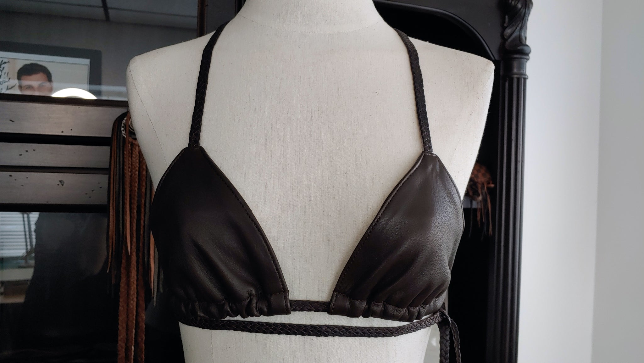 Kyra Leather Bikini Set, Fringe Booty Shorts and Bikini Top | Deerskin Lace Up Front Top & Bottom