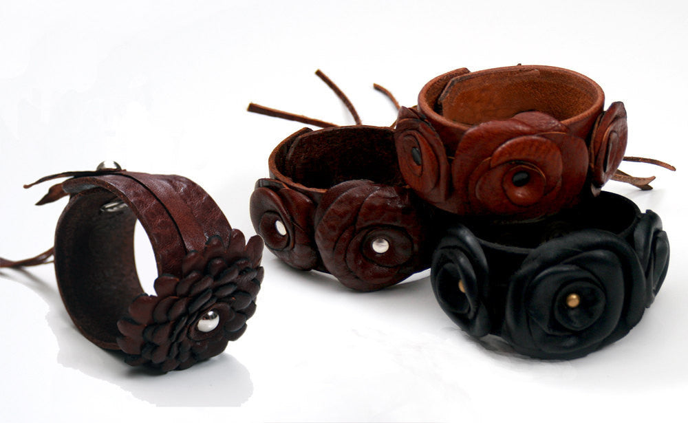 Autumn Rose Leather Flower Cuff - SS1081