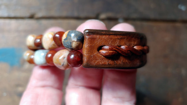 Kuende Leather Bracelet, African Turquoise & Red Carnelian