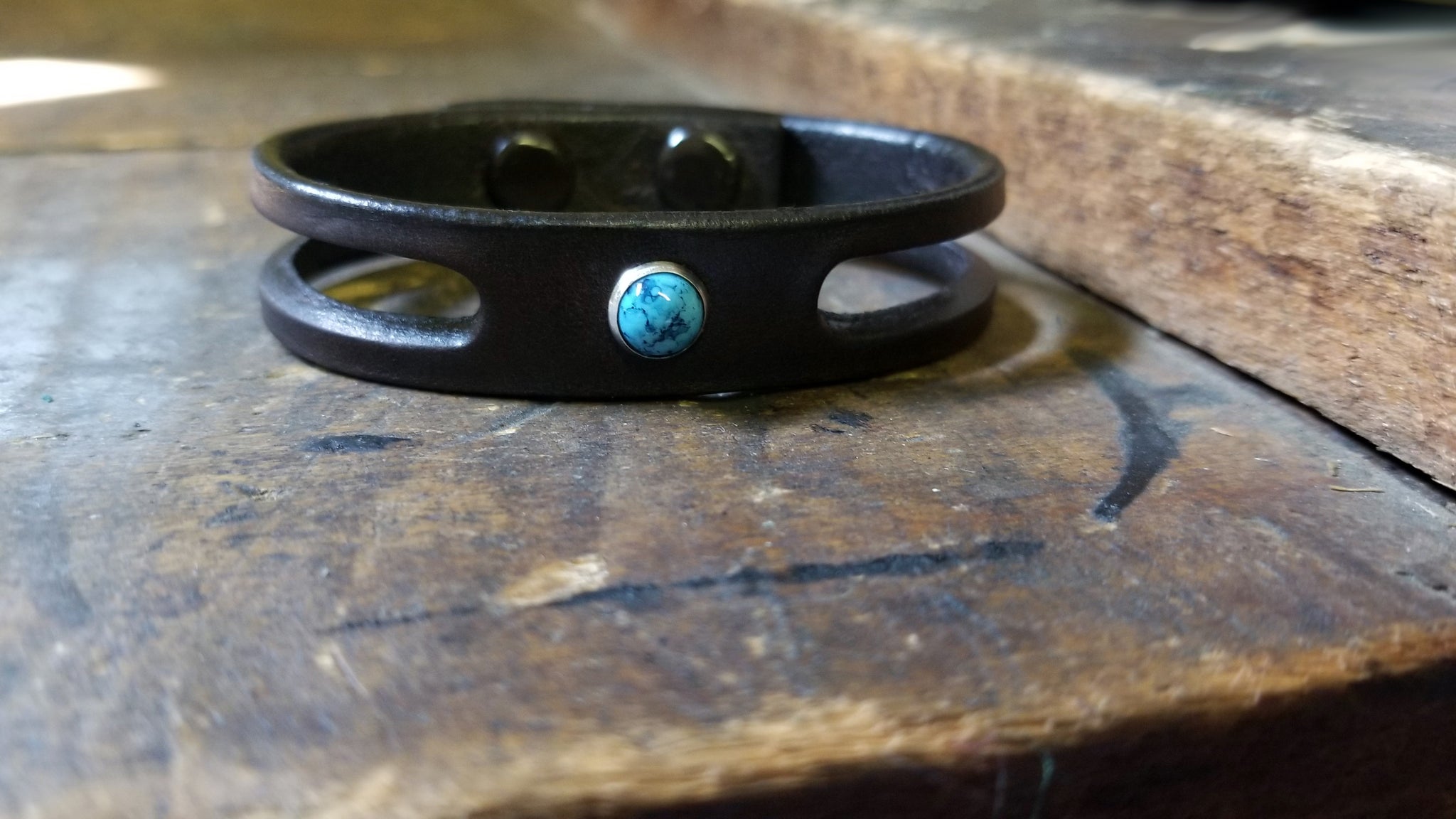 Lil Trinity Turquoise Leather Bracelet in chocolate brown