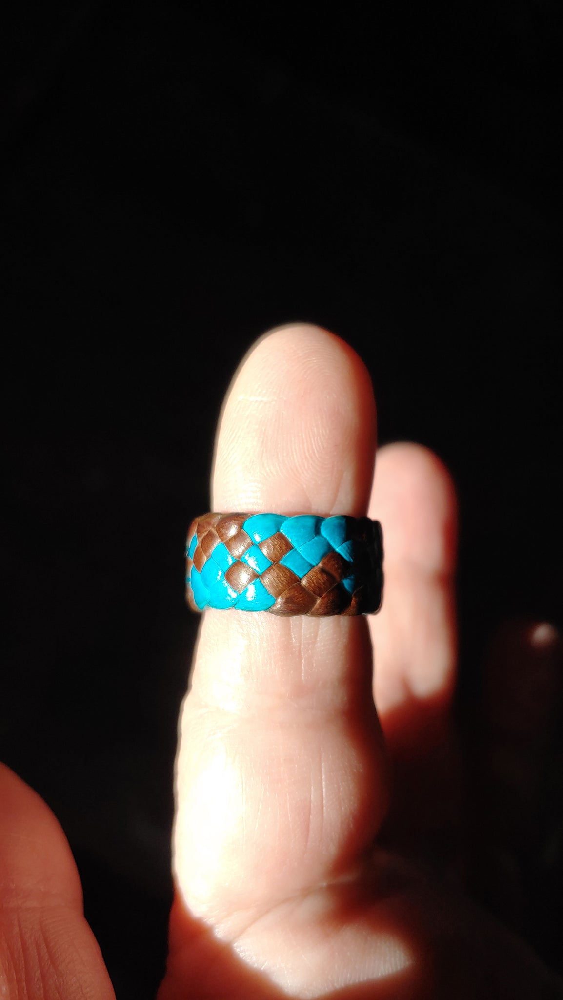 Turquoise, Turquoise & Sapphire Blue, and Turquoise & Mahogany Kama Braided Leather Ring, Anniversary & Wedding Band - TUR1096