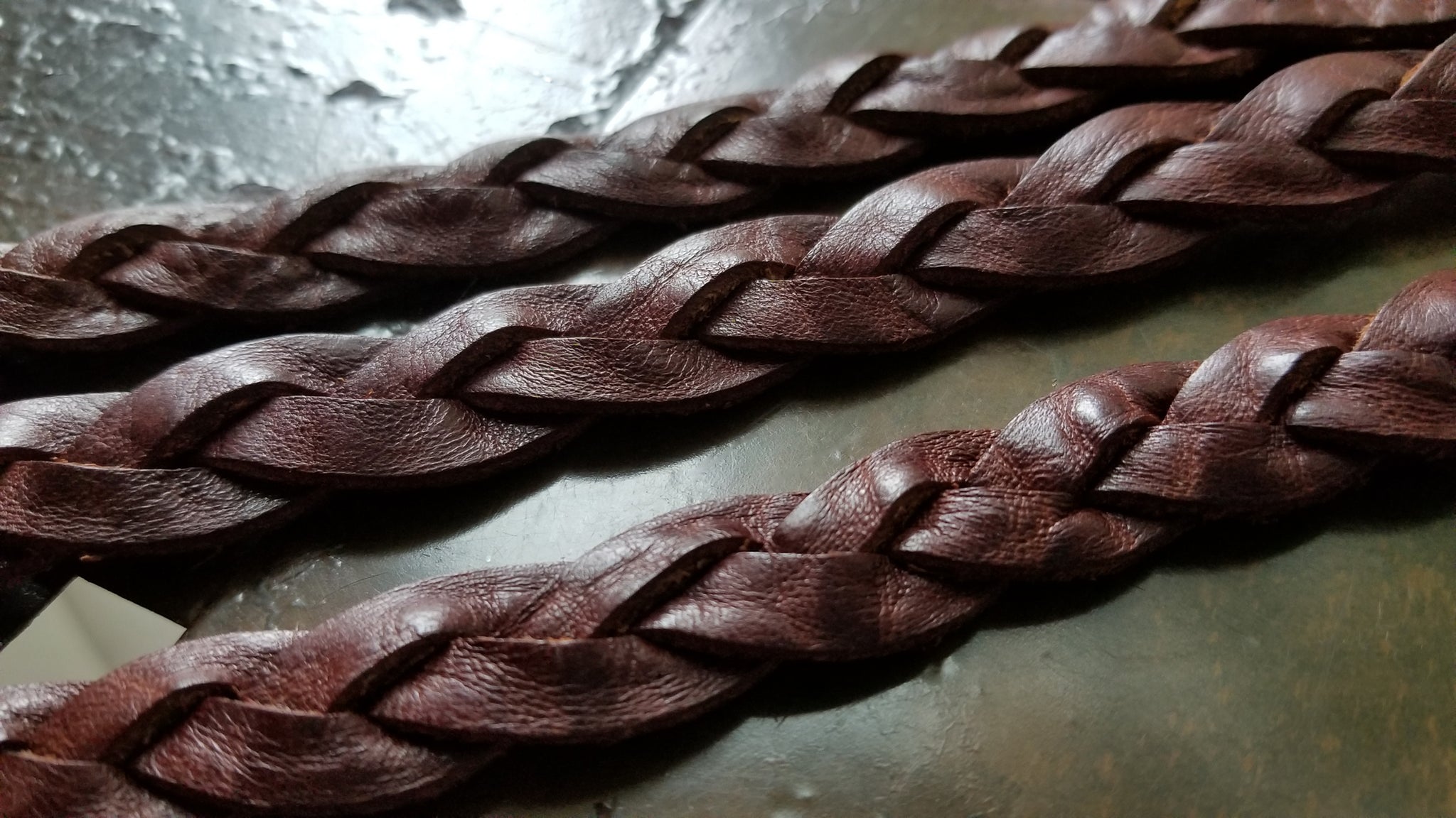 mystery braid (trick braid) braided leather bracelet, men's women's in the color Cognac