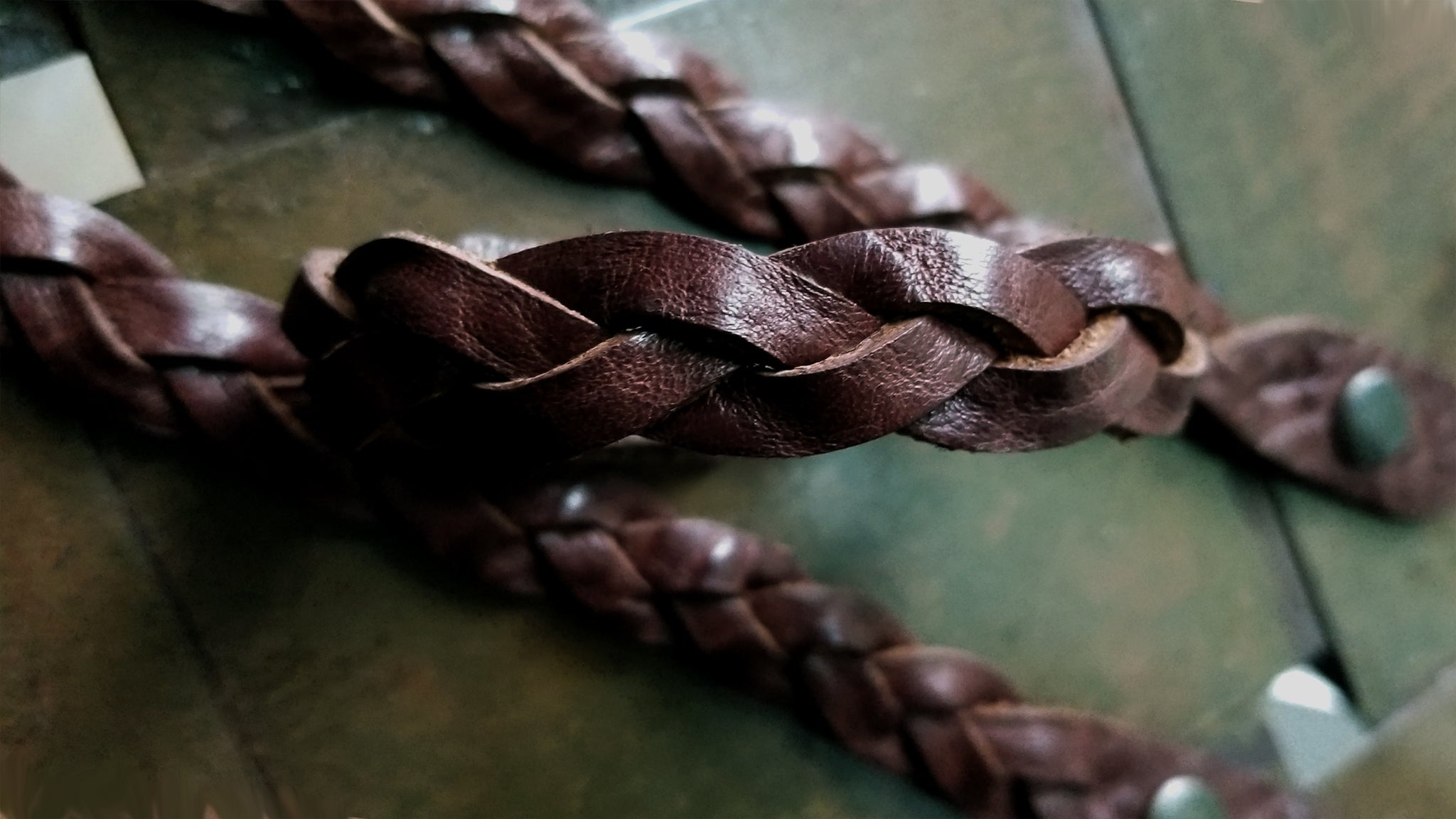 mystery braid (trick braid) braided leather bracelet, men's women's in the color Cognac