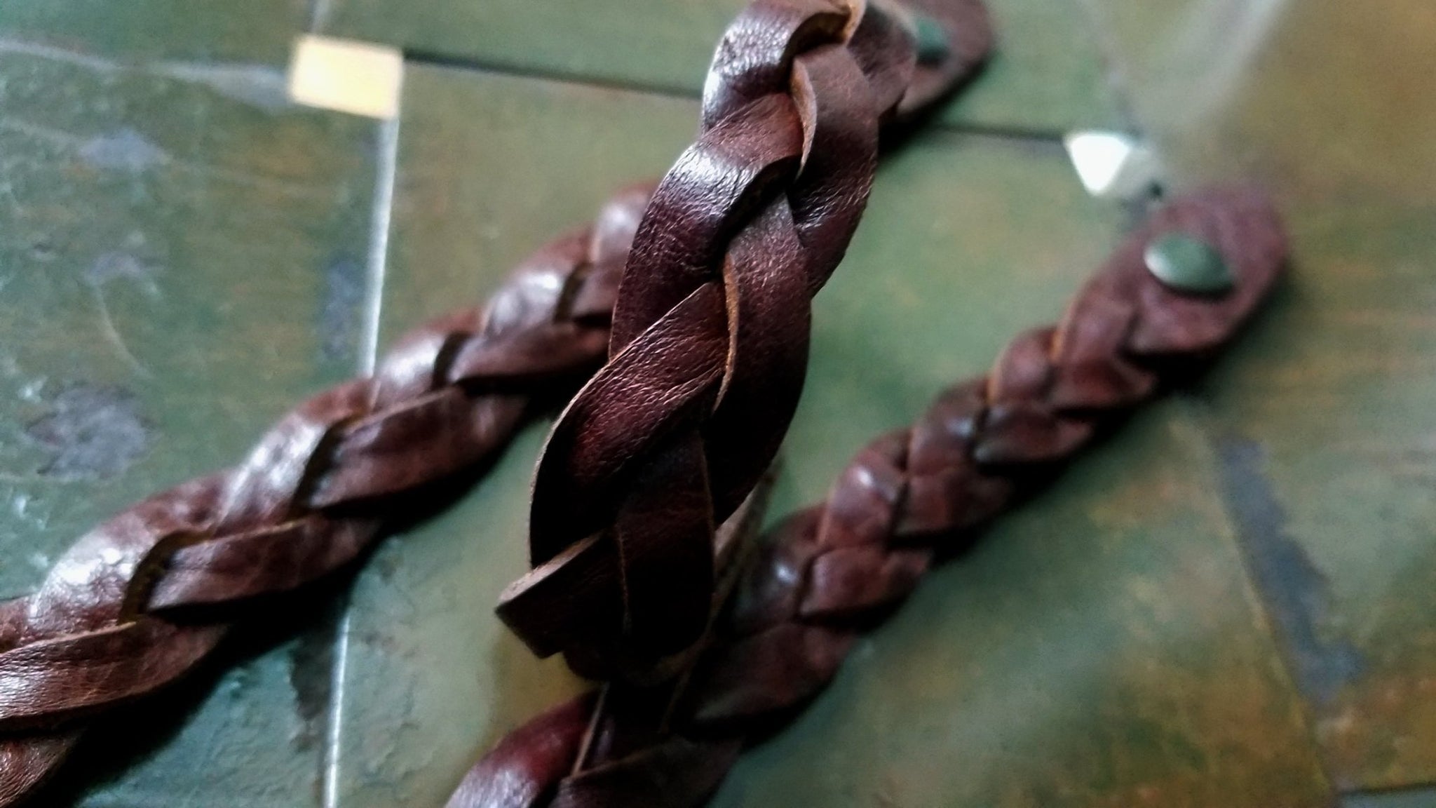 mystery braid (trick braid) braided leather bracelet, men's women's in the color Cognac