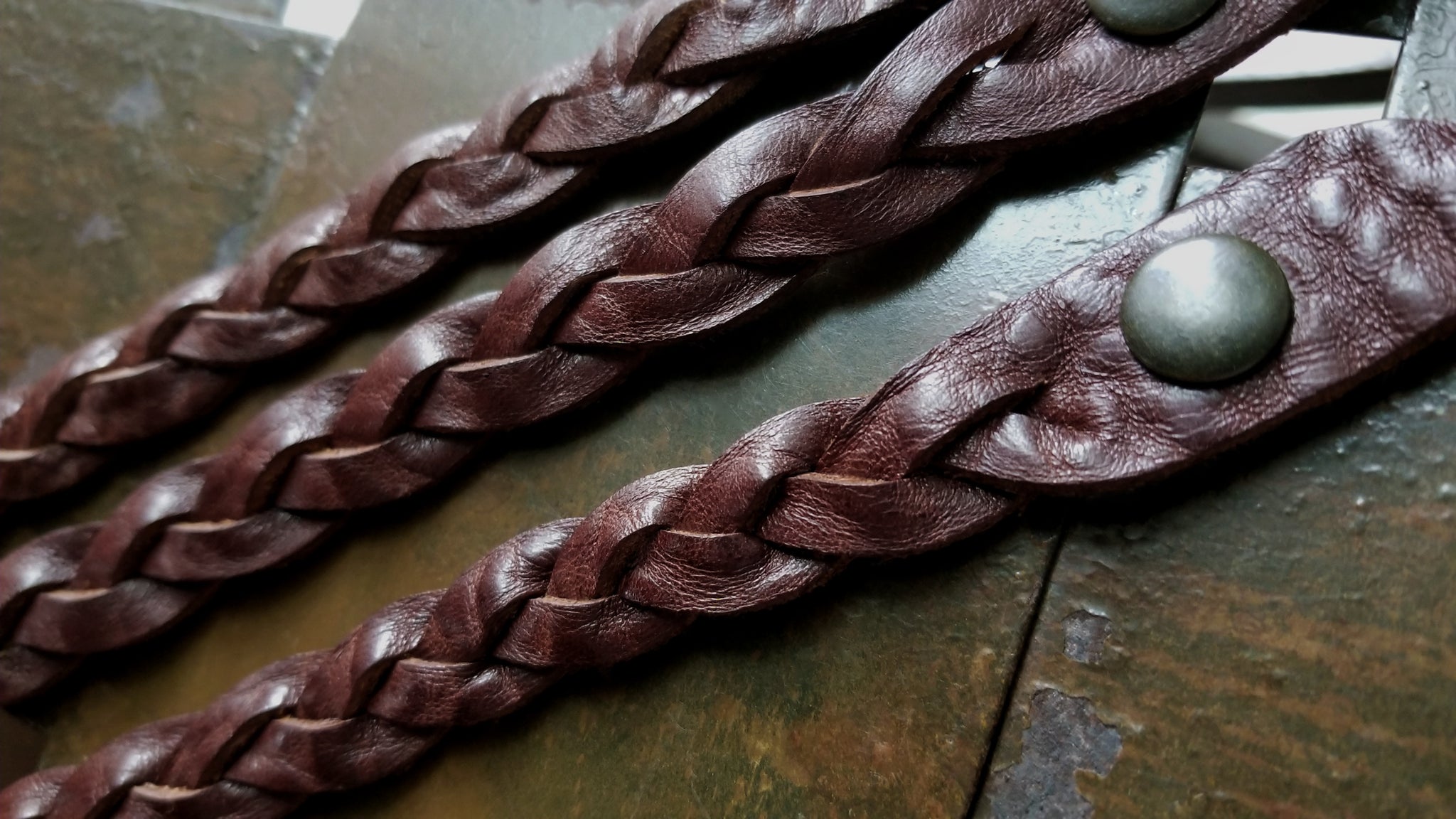 mystery braid (trick braid) braided leather bracelet, men's women's in the color Cognac