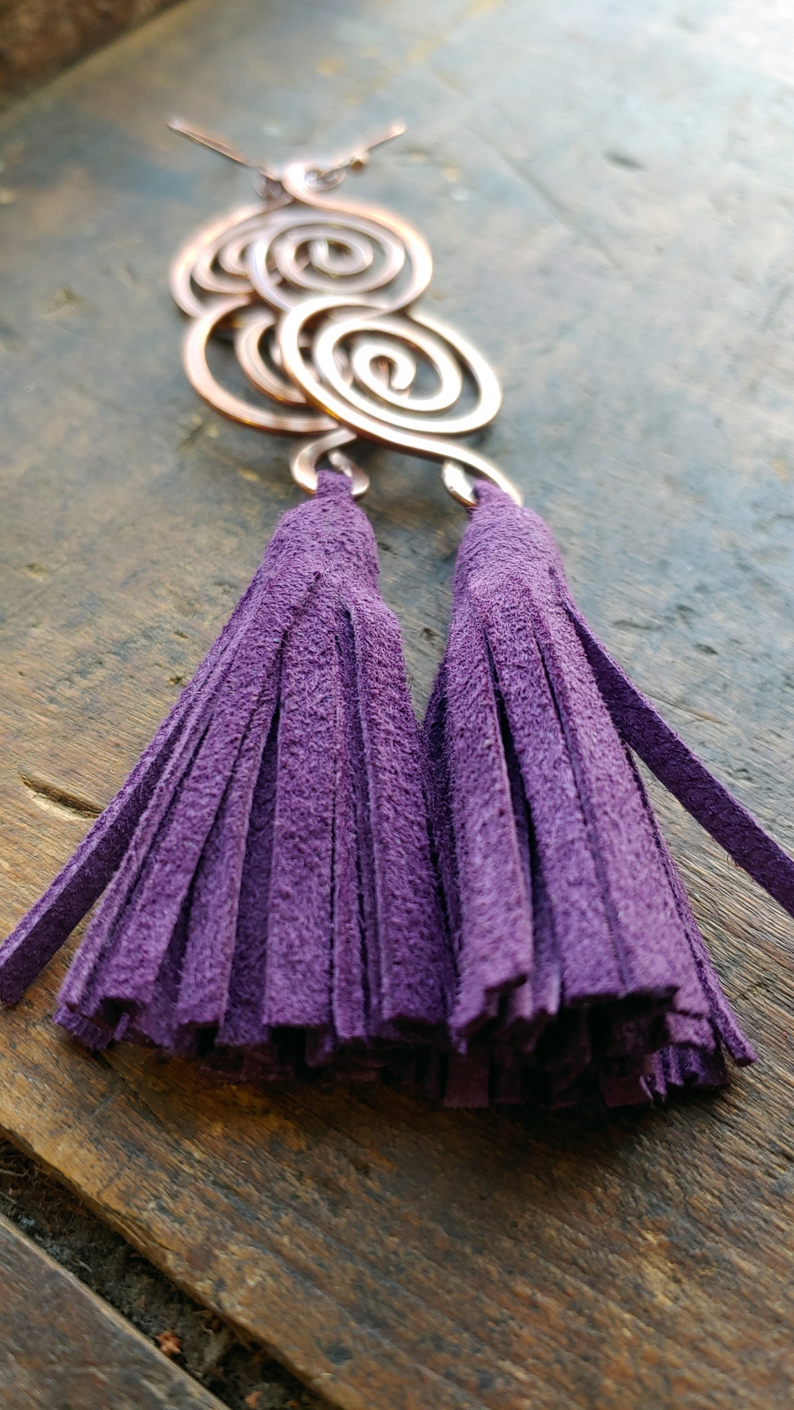 Arial Lux Suede Leather Fringe Double Spiral Earrings