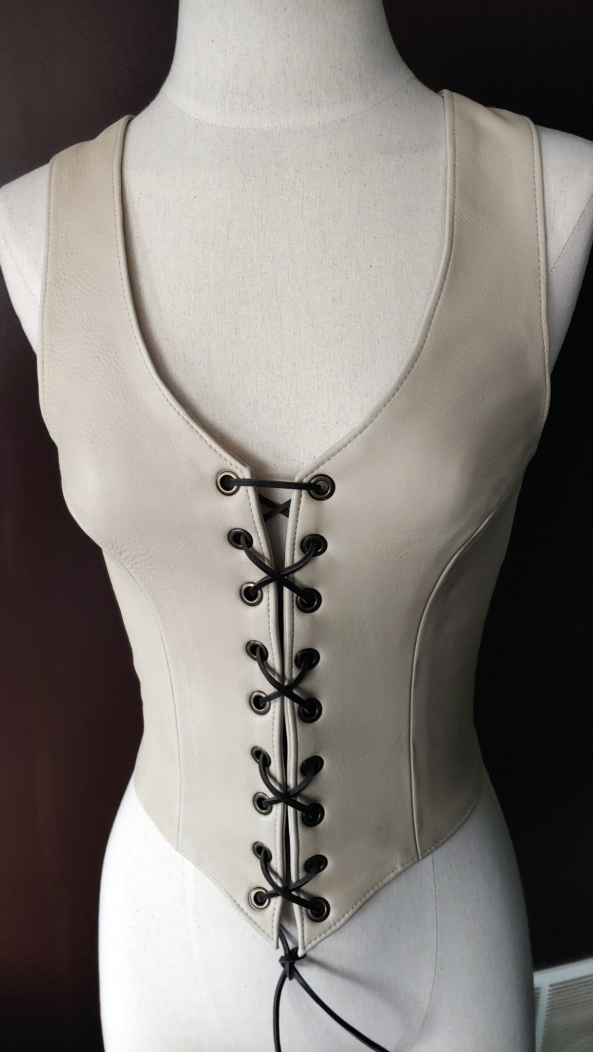 Rebel Leather Halter Top | Vest Style, Lace Up, Backless, PLONGE (Cow) Leather Top - SS1134-PL