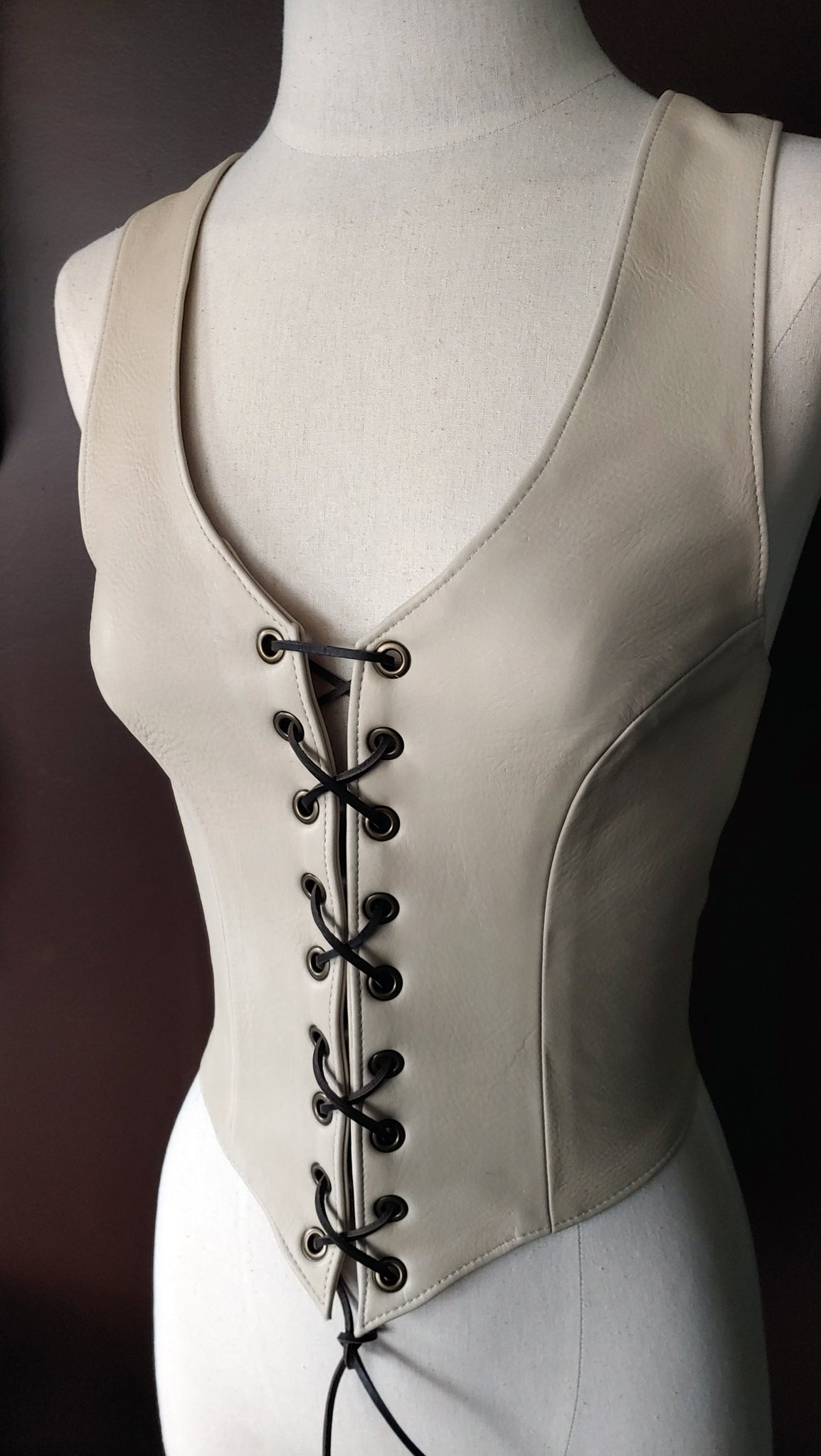 Rebel Leather Halter Top | Vest Style, Lace Up, Backless, PLONGE (Cow) Leather Top  - SS1134-PL