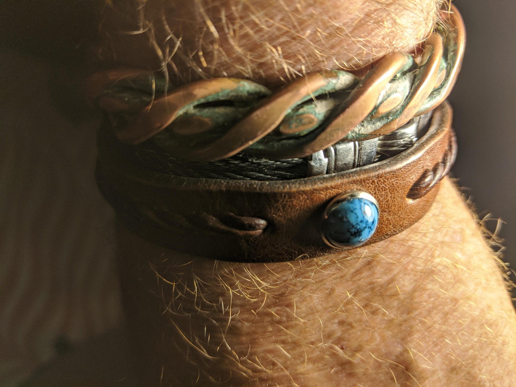 Men's Reyes Twist Braided Turquoise Leather Bracelet in tobacco