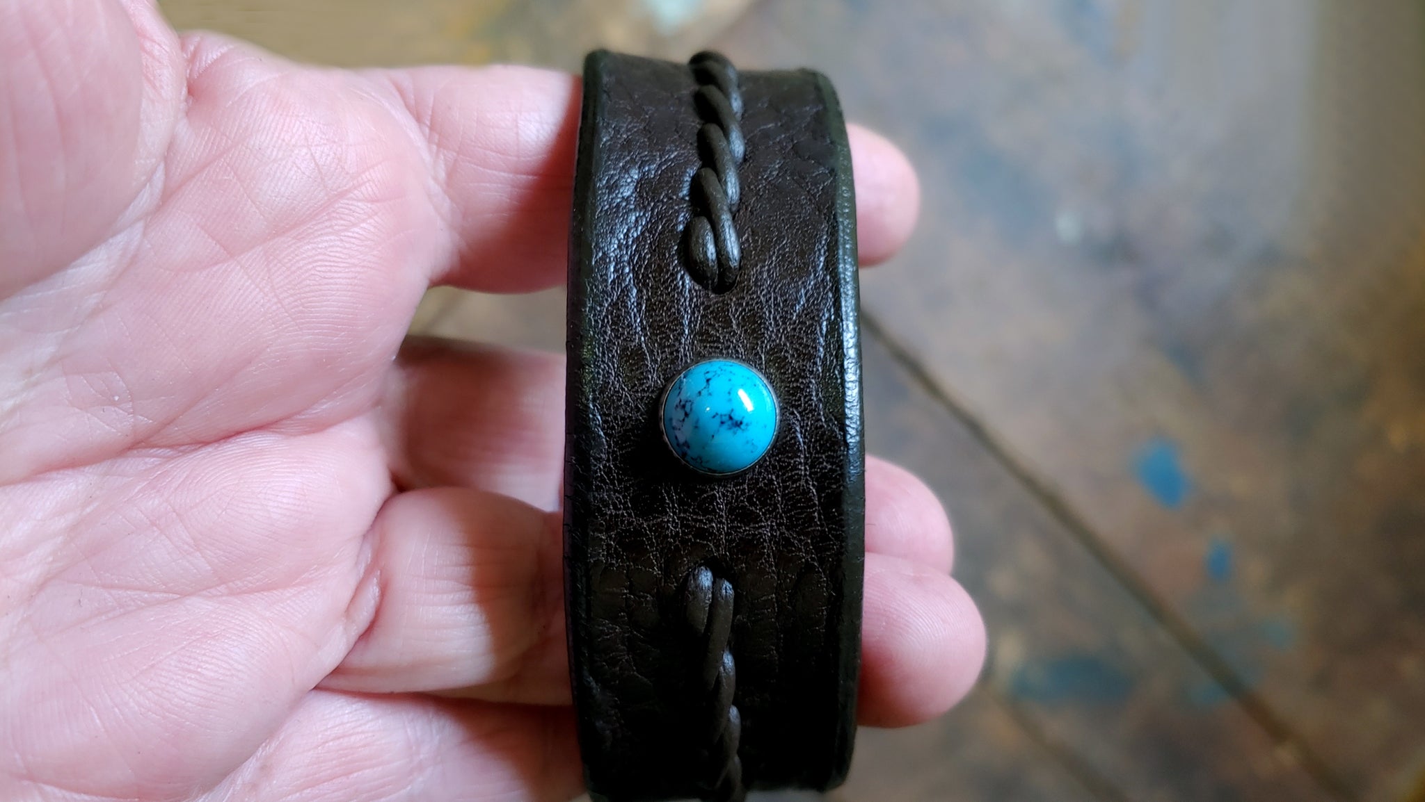 WIDE Reyes Turquoise Leather Bracelet | Men's Women's Braided Leather Bracelet  - SS1118-W