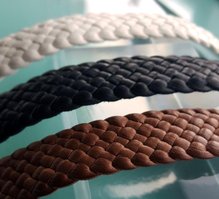Sara Wide Braided Leather Snap Bracelet _ mahogany, black, mayonnaise